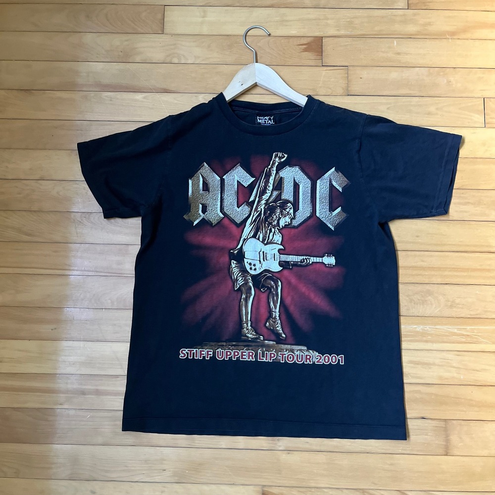 ACDC Stiff Upper Lip Tour 2001 Black Graphic T-Shirt Mens Medium Heavy Metal